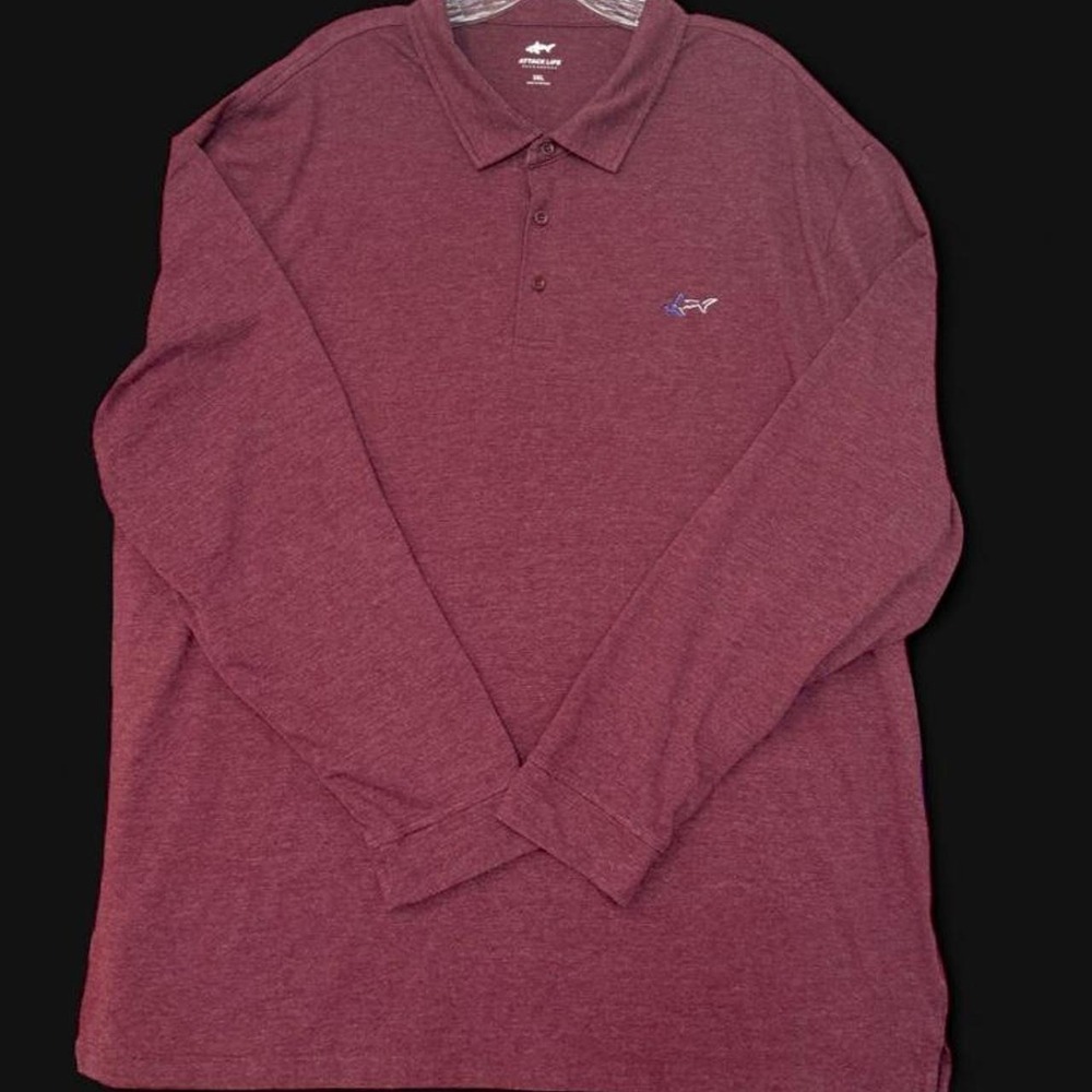 3X Greg Norman Attack Life Heathered Burgundy Long Sleeve Golf Polo Shirt 3XL